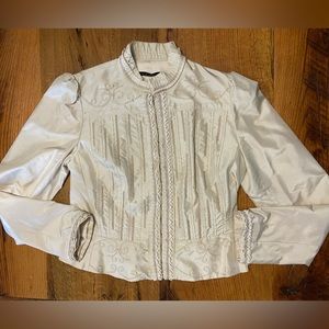 Ellie Tahari 100% Silk Lined Ivory Jacket, Exquisite Details, Size Large